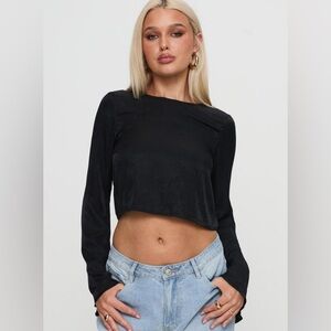 Princess Polly Rhydian Long Sleeve Tie Top Black
